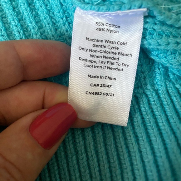 Talbots Turquoise Blue Long Sleeve Cable Knit Sweater, size M - Picture 8 of 8